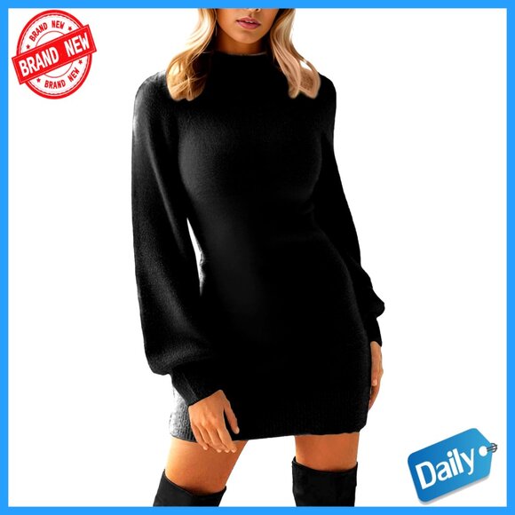 Dresses & Skirts - Mock Neck Ribbed Long Sleeve Bodycon Pullover Mini Sweater Dress Chic